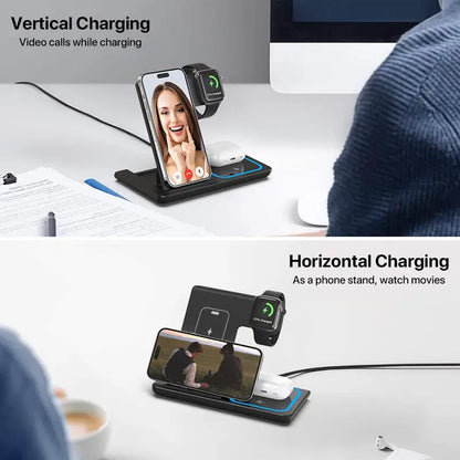 Chargeur sans fil 3 en 1, pliable et magnétique, pour téléphone, montre et écouteurs